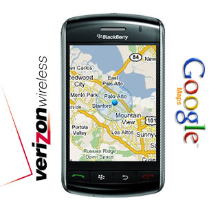 BlackBerry Storm phone and Google,Verizon logo