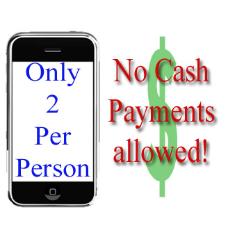 no cash allowed for iphones