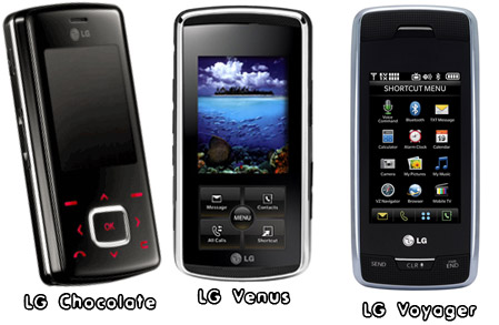 LG Chocolate, LG Venus and LG Voyager Mobile Phones