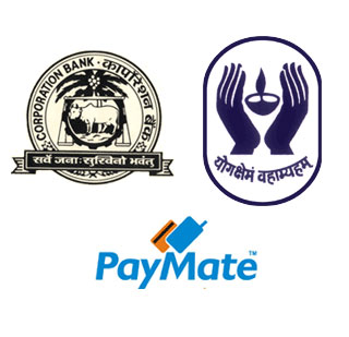 LIC, Corporation Bank, PayMate logos