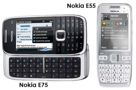 Nokia E75 and E55 phones
