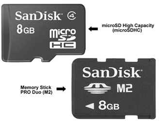 SanDisk 8GB microSDHC and 8GB Memory Stick PRO Duo Flash cards