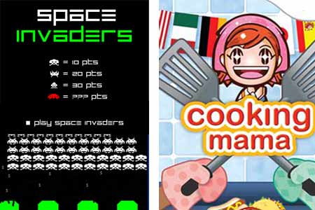 Space Invaders and Cooking Mama games