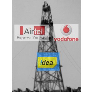 Airtel Vodafone and Idea logos and Wireless Tower