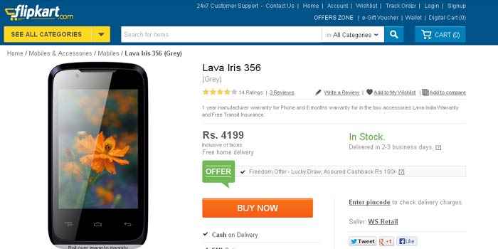 Lava Iris 356 On Flipkart