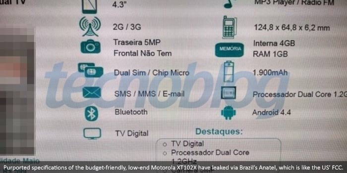 Motorola XT102X Specifications