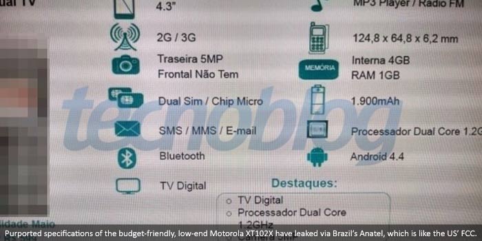 Motorola XT102X Leaked Specs