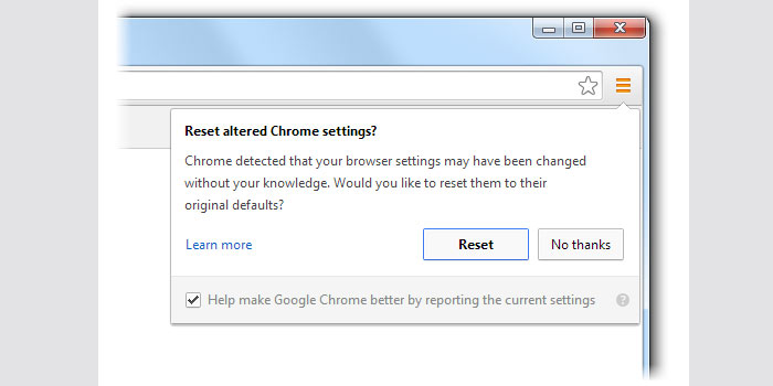 Google Chrome Reset Message