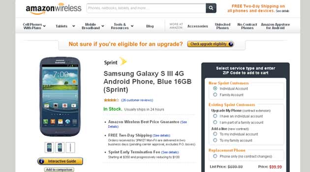 Amazon Product Page Galaxy S3