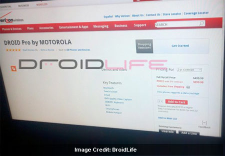 Droid Pro Verizon page