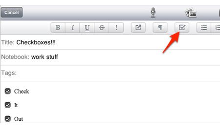 Evernote for iOS Checkbox