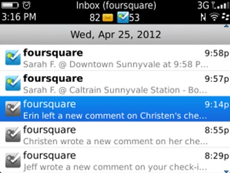 Foursquare For BlackBerry 1