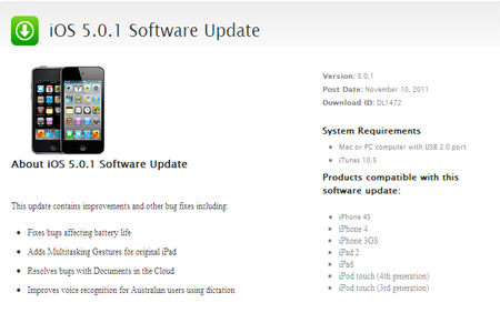 Apple iOS 5.0.1 Update