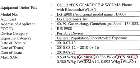 LG E900 FCC