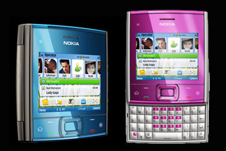 Nokia X5 Pink Azure Blue