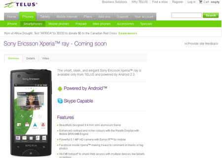 Sony Ericsson Xperia ray Telus