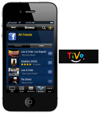 TiVo iPhone App Facebook