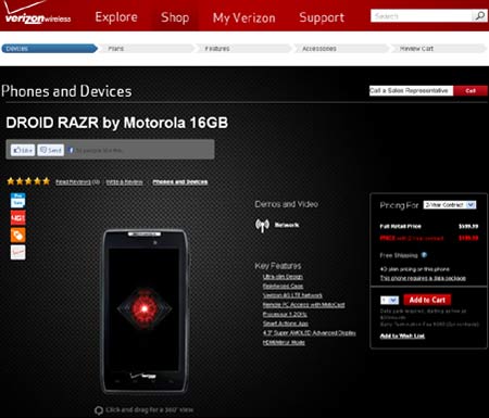 Verizon Wireless Droid Razr Discount