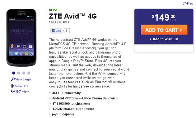 Metro PCS ZTE Avid 4G